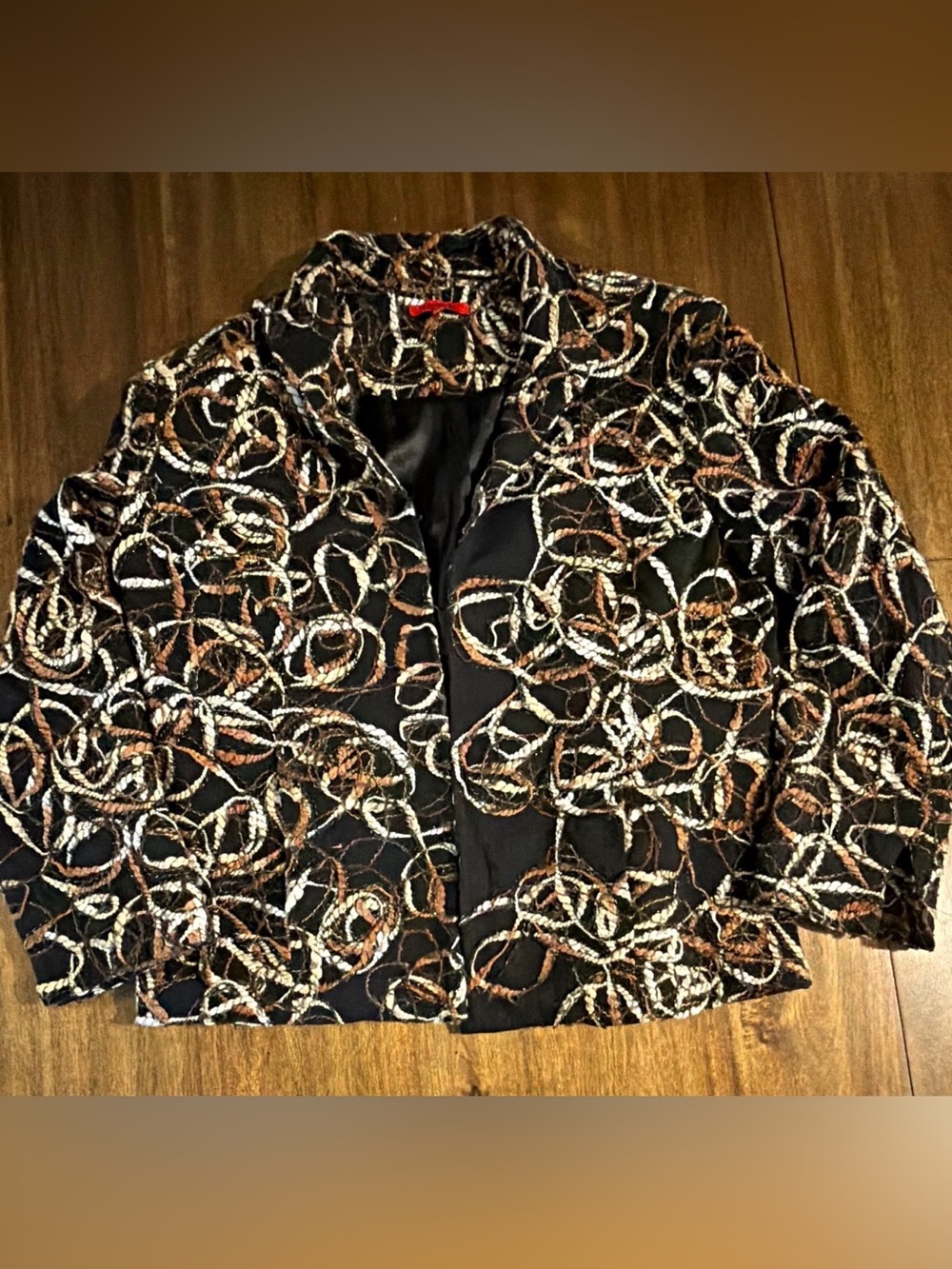 Joni B Women's Black Blazer with Brown & Cream Rope Pattern